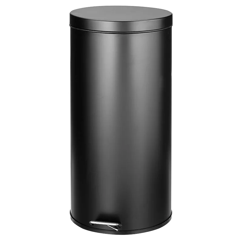 mDesign 30L Metal Round Step Garbage Trash Can with Removable Liner and Lid