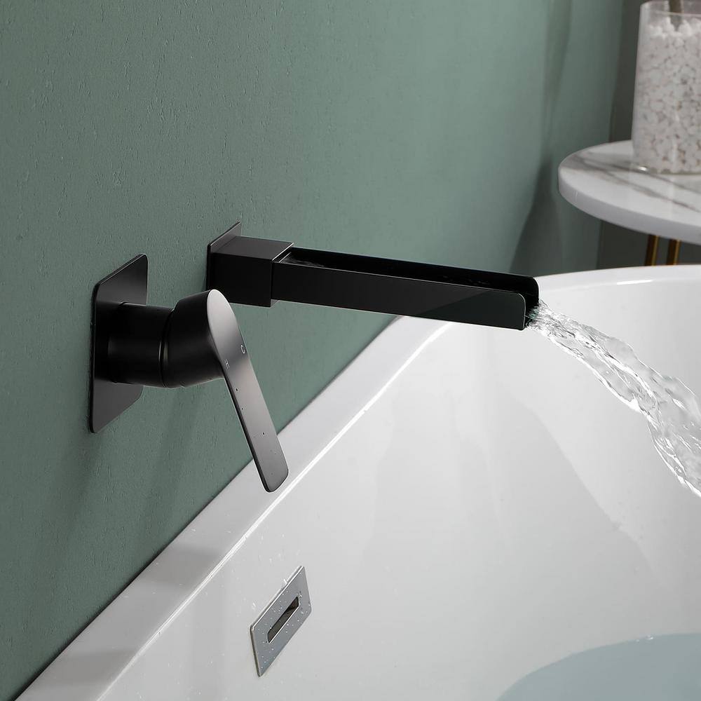 FLG Single-Handle Waterfall Wall-Mount Roman Tub Faucet in Matte Black SS-0033-MB