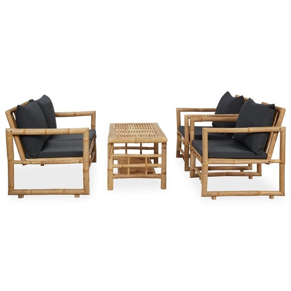 4 Piece Patio Lounge Set with Cushions Bamboo - Overstock - 35848266