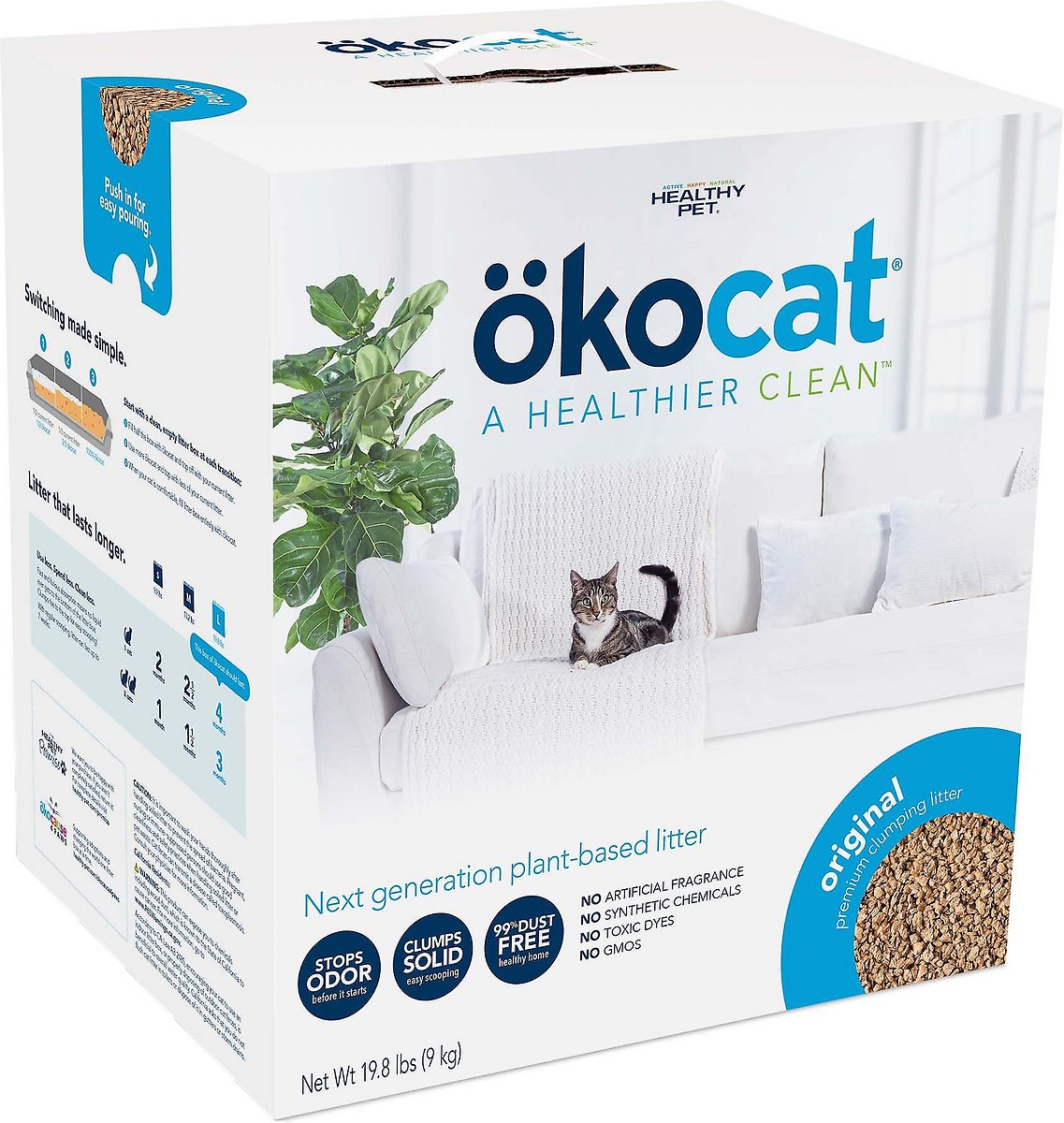 Okocat Original Premium Wood Clumping Cat Litter， 19.8 lb， Bundle of 2