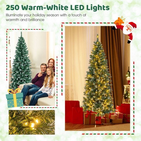 6 Feet PreLit Artificial Christmas Tree with 618 Snowy Branch Tips