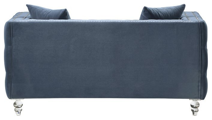 Lexicon Orina Button Tufted Velvet Loveseat in Dark Blue   Traditional   Loveseats   by Homesquare  Houzz