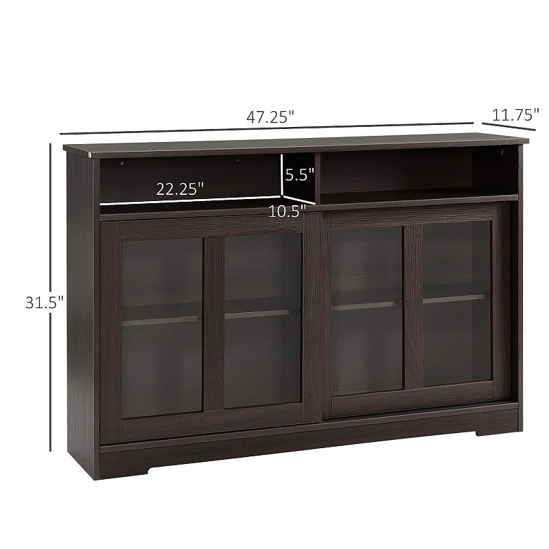 HOMCOM Modern Kitchen Storage Sideboard， Buffet Cabinet， Sliding Glass Doors Cupboard with Adjustable Shelf， Dark Brown