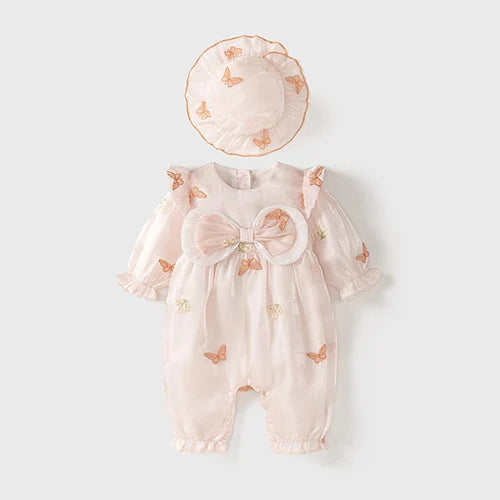 Autumn Spring Lovely Princess Style Infant Baby Girls Long Sleeve Jumpsuit+Hat Baby Girl Clothing Toddler Baby Girl Romper