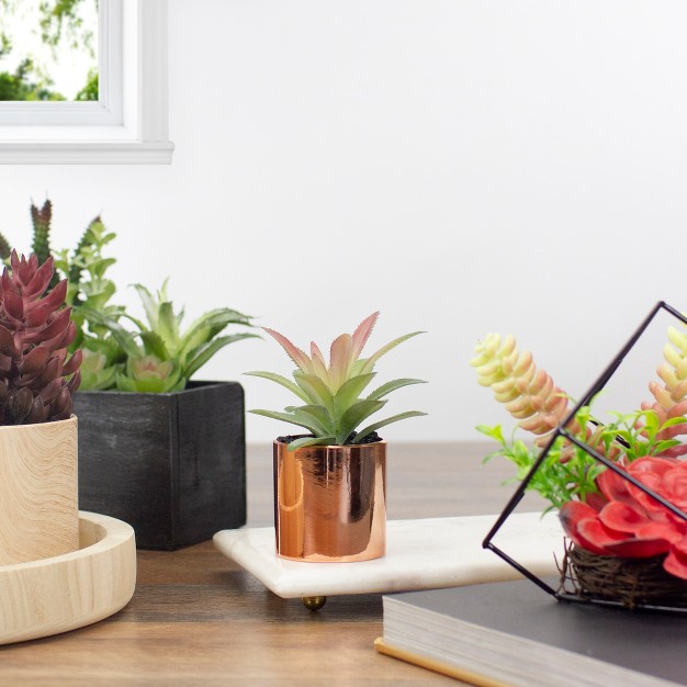 Green Artificial Aloe Plant In A Rose Gold Pot