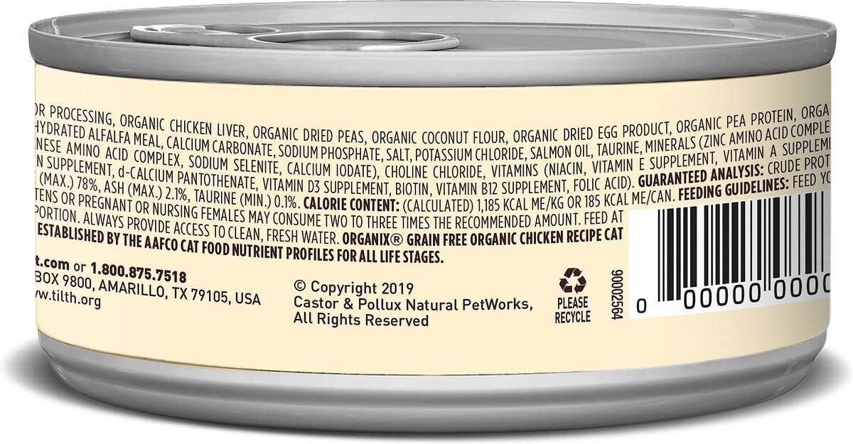 Castor and Pollux Organix Grain-Free Organic Chicken Recipe All Life Stages Canned Cat Food