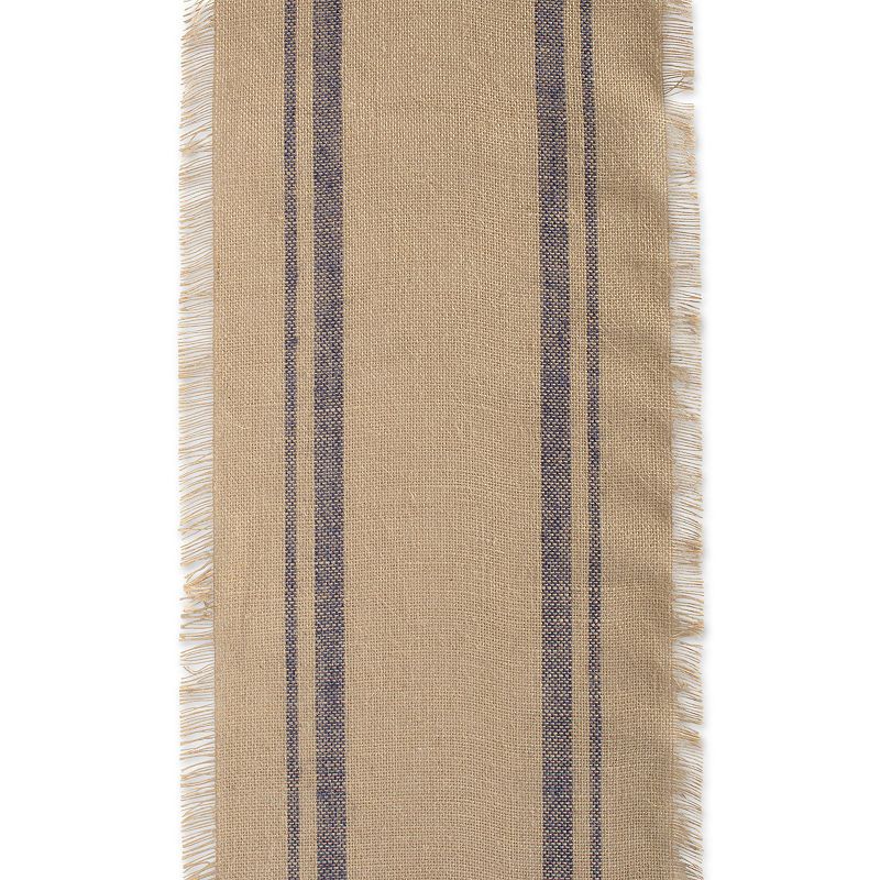 14 x 108 Brown and French Blue Double Border Burlap Table Runner