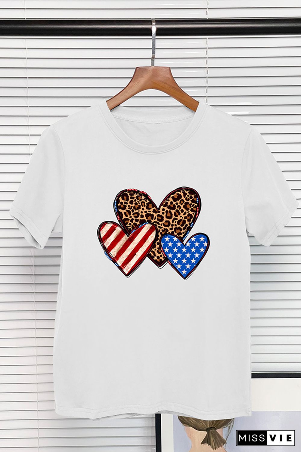 Indenpendence Day Leopard and US Flag Heart Graphic Tee