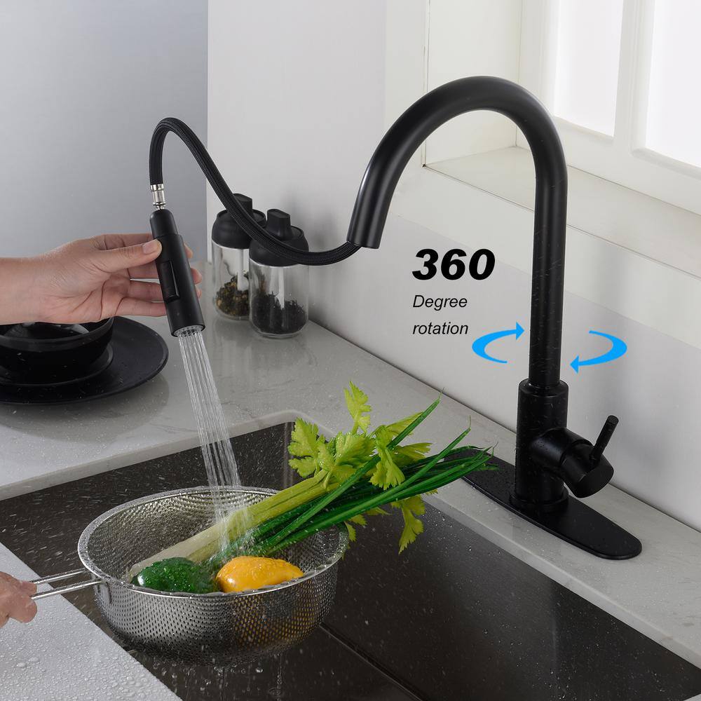 Toject Ballard Touch Single-Handle Pull-Down Sprayer Kitchen Faucet with Dual Function Sprayhead in Matte Black BST001MB