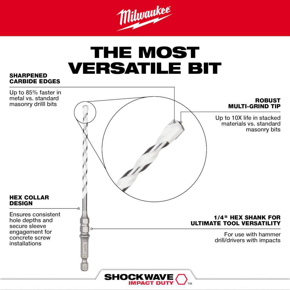 MW SHOCKWAVE Impact-Duty Multi-Material Concrete Screw Installation Kit (7-Piece) 48-20-8877