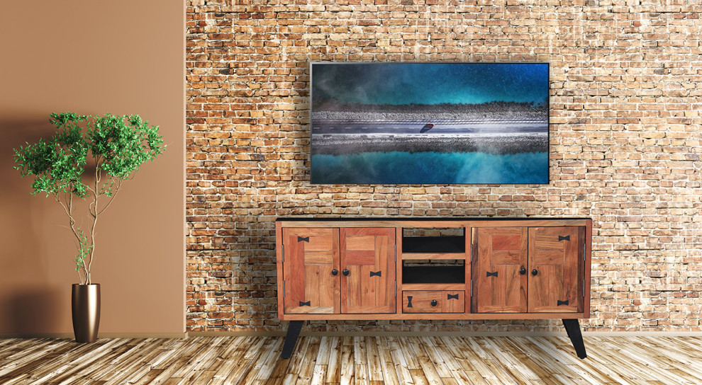 Everglades Acacia Wood Media Center   Industrial   Entertainment Centers And Tv Stands   by Chic Teak  Houzz