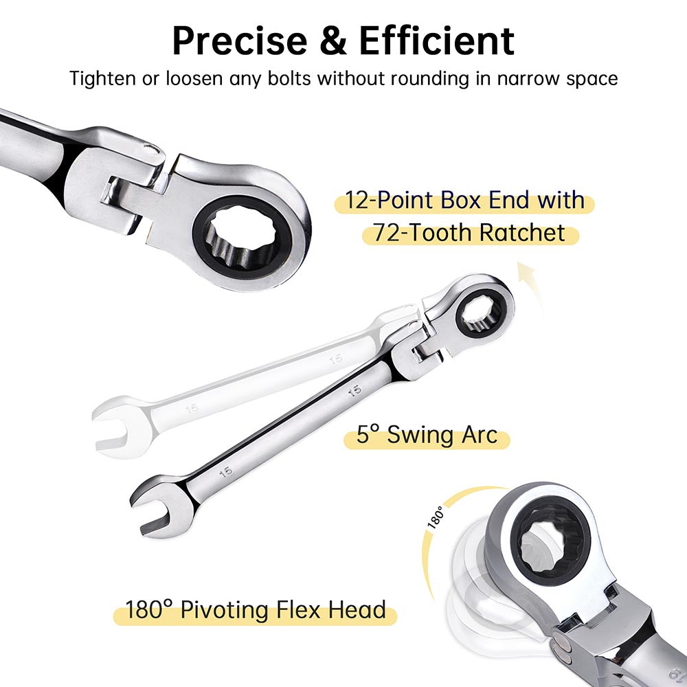 Yescom 12pcs Double Open Box Ended Ratcheting Wrench Spanner Kit