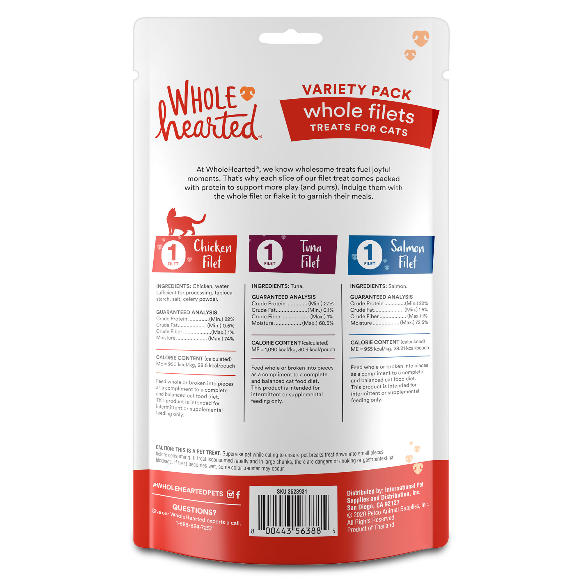 WholeHearted Whole Filets Cat Treats Variety Pack， 3.06 oz.， Count of 3