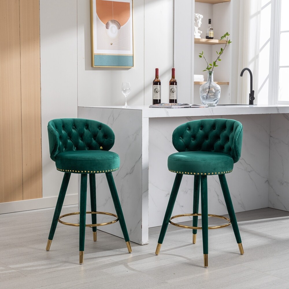 Counter Height Bar Stools Set of 2 for Kitchen Counter Solid Wood Legs with a fixed height of 360 degrees