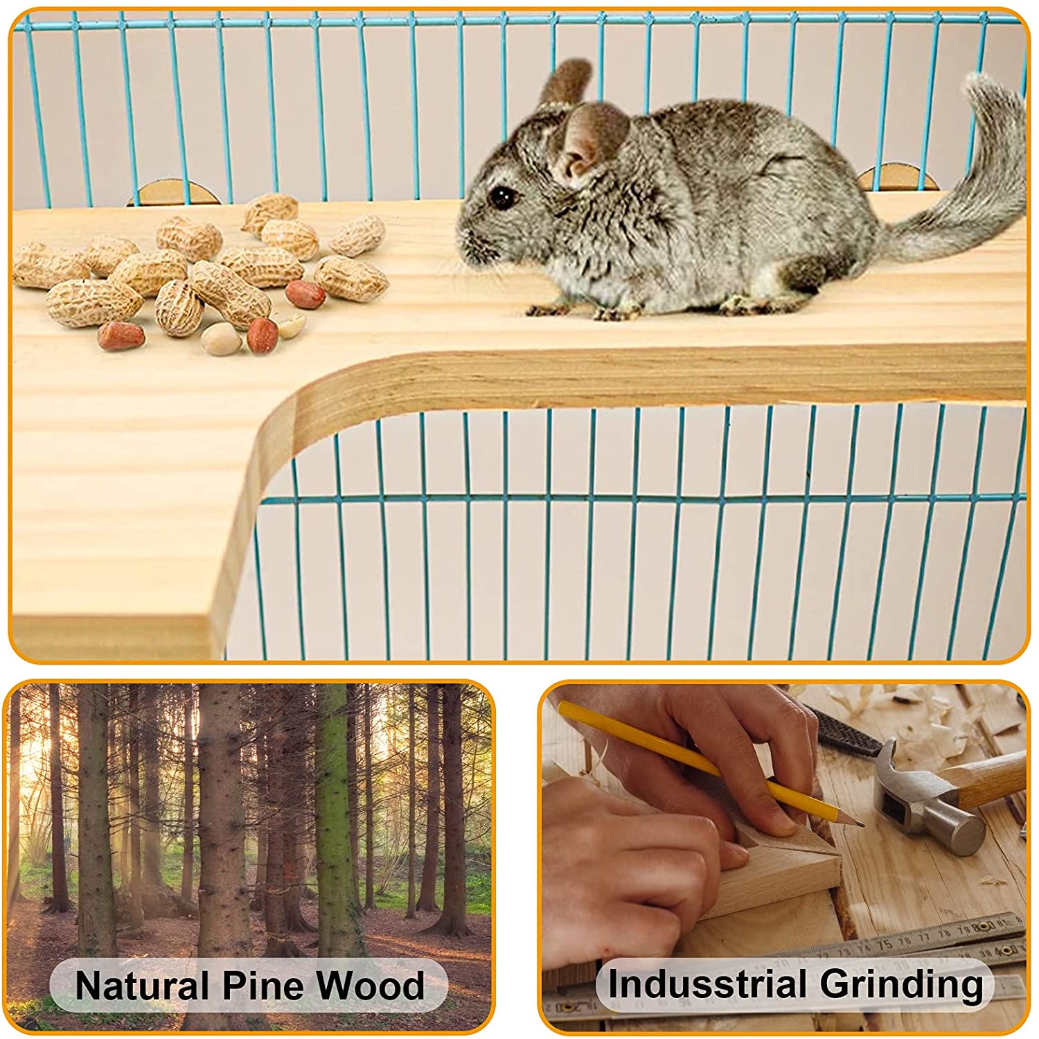 SIVEIS 5Pcs Hamster Natural Wooden Platform ， Pet L-Shaped Pedal  Toys ， for Rabbit Chinchilla Parrots Bird Cage Play Toy