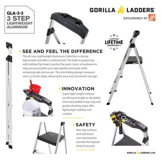 Gorilla Ladders 3-Step Aluminum Step Stool Ladder 250 lbs. Type I Duty Rating (9ft. Reach Height) GLA-3-2