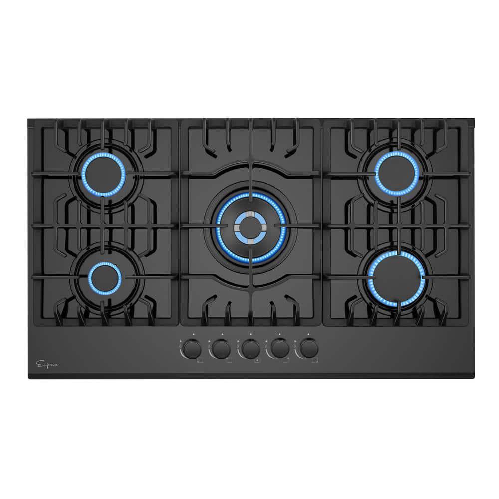 Empava Builtin 30 in GasonGlass Gas Cooktop in Black with 5 Sealed Burners Cook Tops