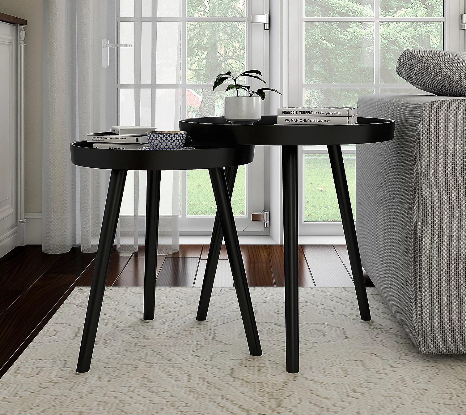 Lavish Home Pair Nesting Accent Tables with Tray Top