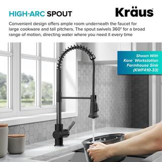 KRAUS Britt Commercial Style Pull-Down Single Handle Kitchen Faucet in Matte BlackSpot Free Black Stainless Steel KPF-1691MBSFSB