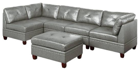 Altea 6 Piece Modular Sectional Top Grain Leather  Gray   Contemporary   Sectional Sofas   by Hollywood Decor  Houzz