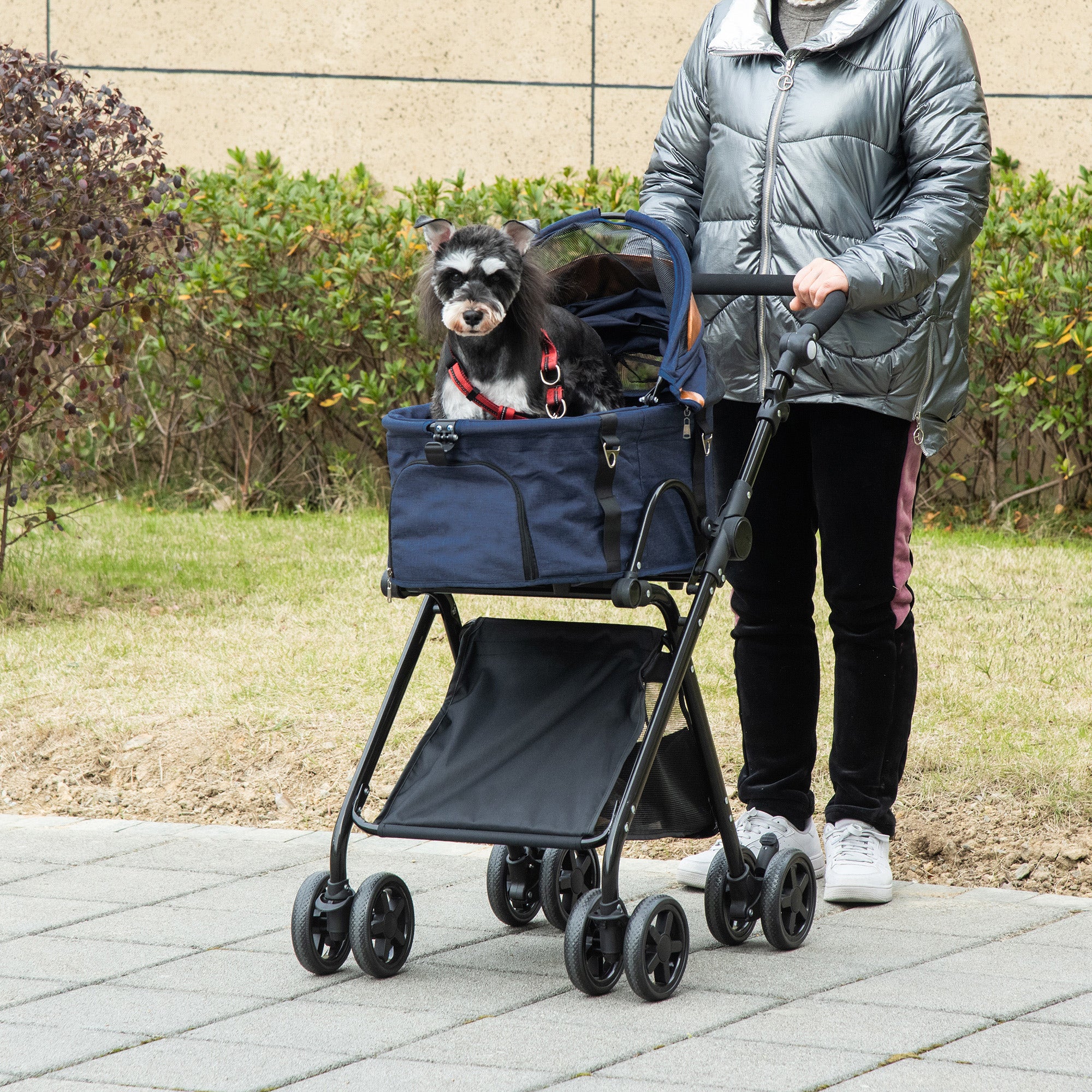 PawHut Luxury Folding Pet Stroller Dog/Cat Travel Carriage 2 In 1 Design， Black