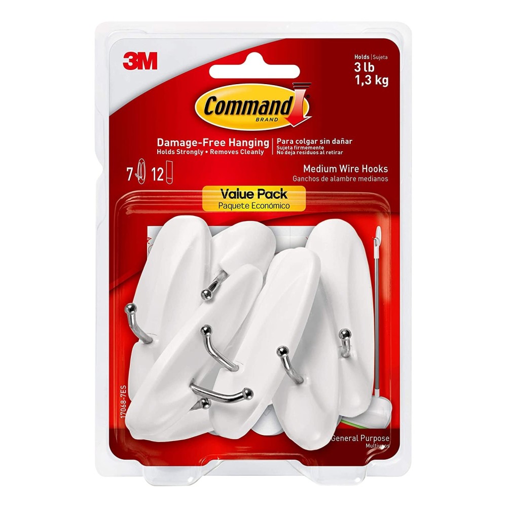 3M Command White Medium Wire Hook 7pk