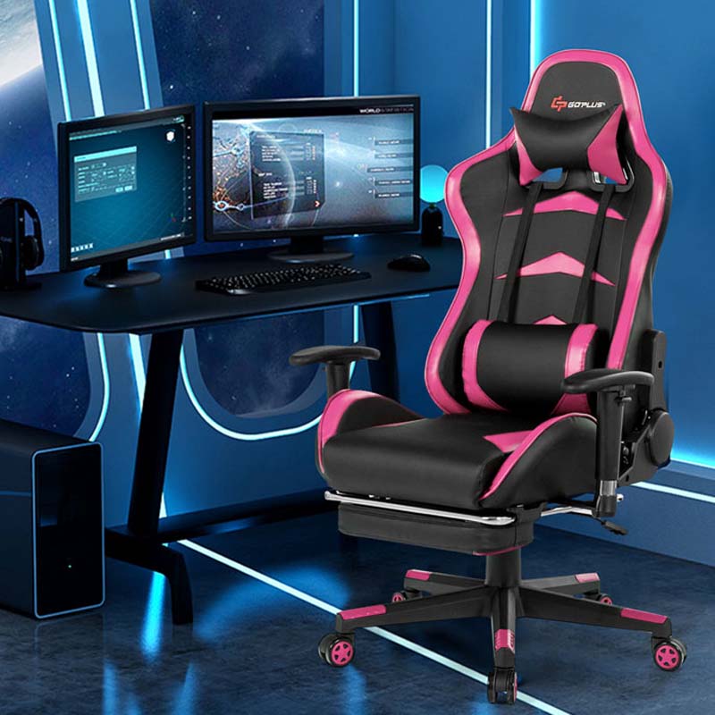 PU Leather Massage Gaming Chair with Footrest, Height Adjustable High Back Ergonomic Gamer Racing Recliner, Swivel PC Game Chair Office Chair