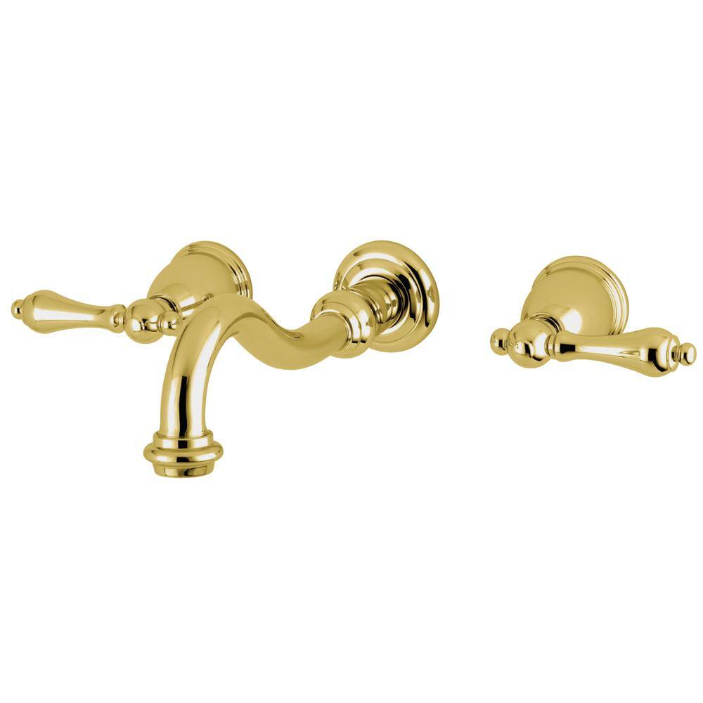 Kingston Brass Restoration 2-Handle Wall-Mount Roman Tub Faucet in Polished Brass (Valve included) HKS3022AL