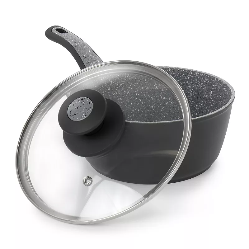 Oster Cocina 1.7 Quart Non Stick Saucepan with Glass Lid in Grey