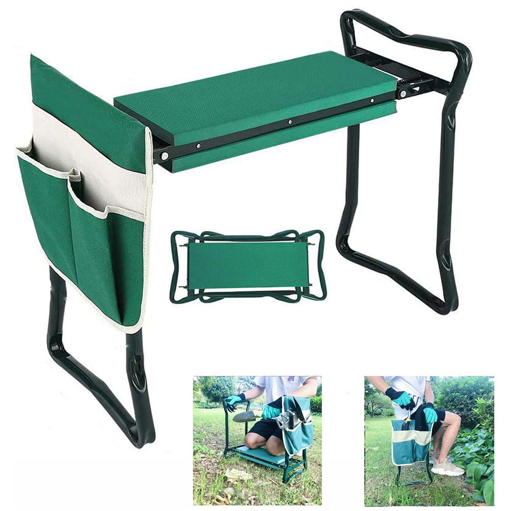 Heavy Duty Folding Garden Kneeler and Seat for Weeding and Portable Garden Stool Seat with 1 Tool Pouch, EVA Kneeling Pad