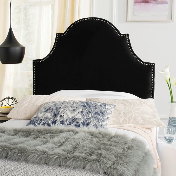 SAFAVIEH Hallmar Black Velvet Upholstered Arched Headboard - Silver Nailhead (Twin) - - 11098717