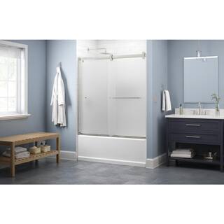 Delta Simplicity 60 x 58-34 in. Frameless Contemporary Sliding Bathtub Door in Nickel with Frosted Glass 810658