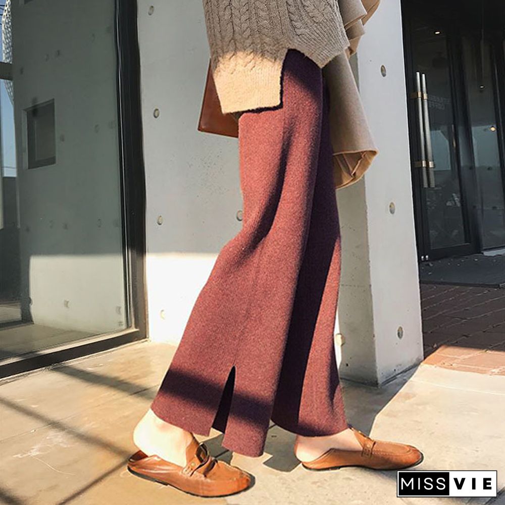 Knit Loose Straight Slit Pants