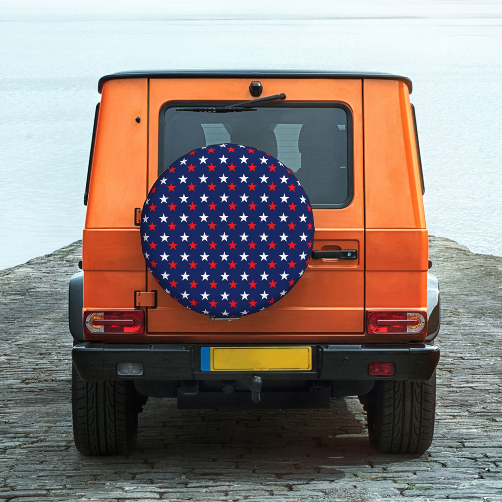 DouZhe Waterproof Spare Tire Cover， America Patriotic Red White Blue Stars Prints Adjustable Wheel Covers Fit for Jeep Trailer RV SUV Car， 14 inch