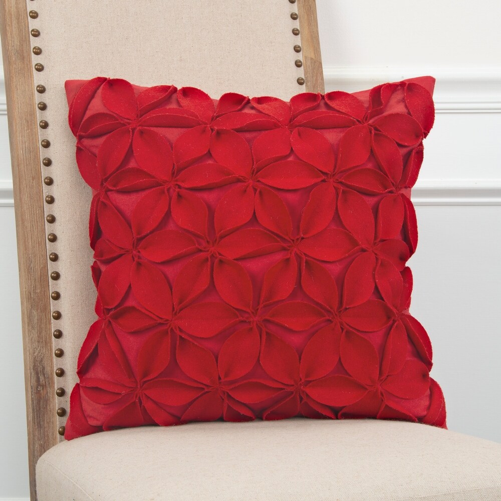 Rizzy Home Red Wool Felt Botanical Petals Throw Pillow Cover   18\