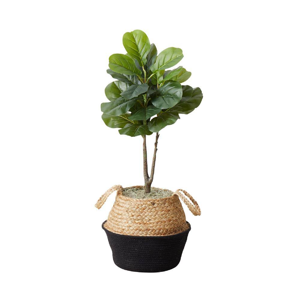 Nearly Natural 3 ft. Artificial Fiddle Leaf Fig Tree with Handmade Cotton and Jute Woven Planter DIY Kit (Set of 2) P1908-S2-BK