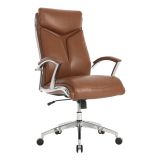 Modern Comfort Verismo Bonded Leather High-Back Executive Chair， Brown/Chrome， BIFMA Certified