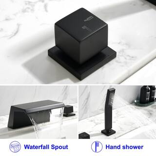 Boyel Living Single-Handle Tub Deck Mount Roman Tub Faucet with Hand Shower and Water Suply Hose in Matte Black SMD-1721B