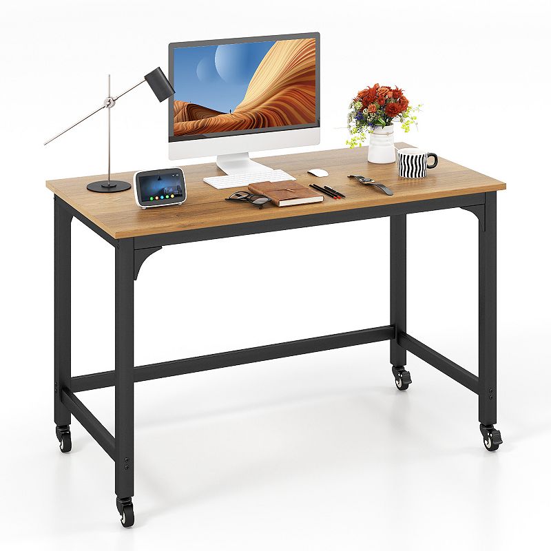 48 Rolling Computer Desk With Heavy-duty Metal Frame For Home And Office-Natural