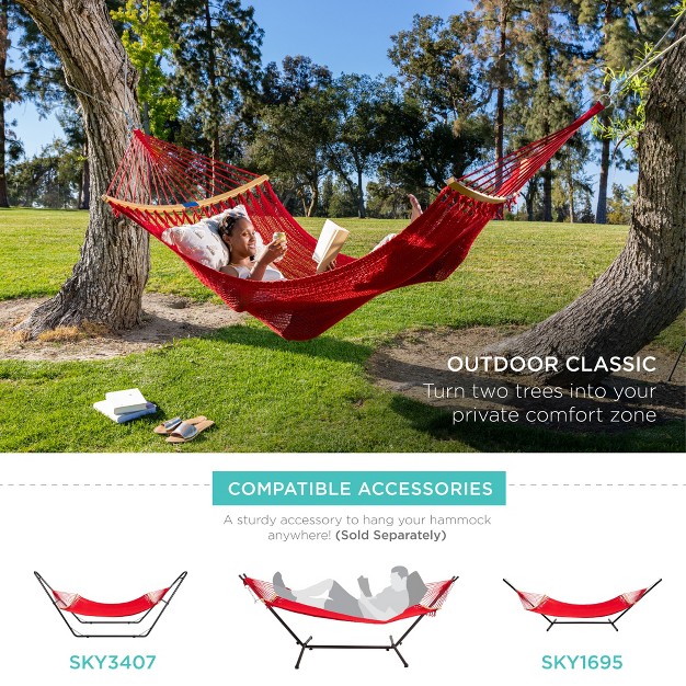 Best Choice Products 2 person Woven Polyester Outdoor Caribbean Hammock W Curved Bamboo Spreader Bar