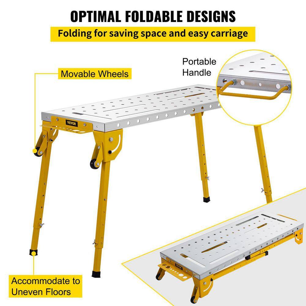 VEVOR 46 in. x 18 in. Welding Table Steel Folding Industrial Workbench with 1000 lbs. Load Capacity Adjustable Height HJTYCWBD14618JCDAV0