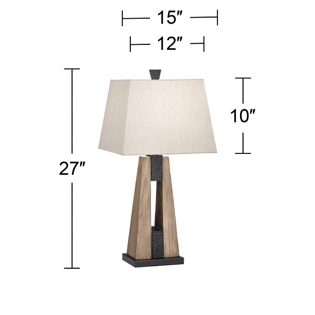 Tall Set Of 2 Wood With Usb Charging Port Oatmeal Tapered Rectangular Shade For Living Room