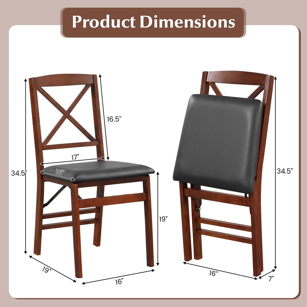 2 Pack Folding Dining Chairs Foldable Chairs with PVC Padded Seat