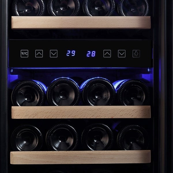 15 in. Double Zone 29-Bottle Built-In and Freestanding Wine Chiller Refrigerator in Stainless Steel