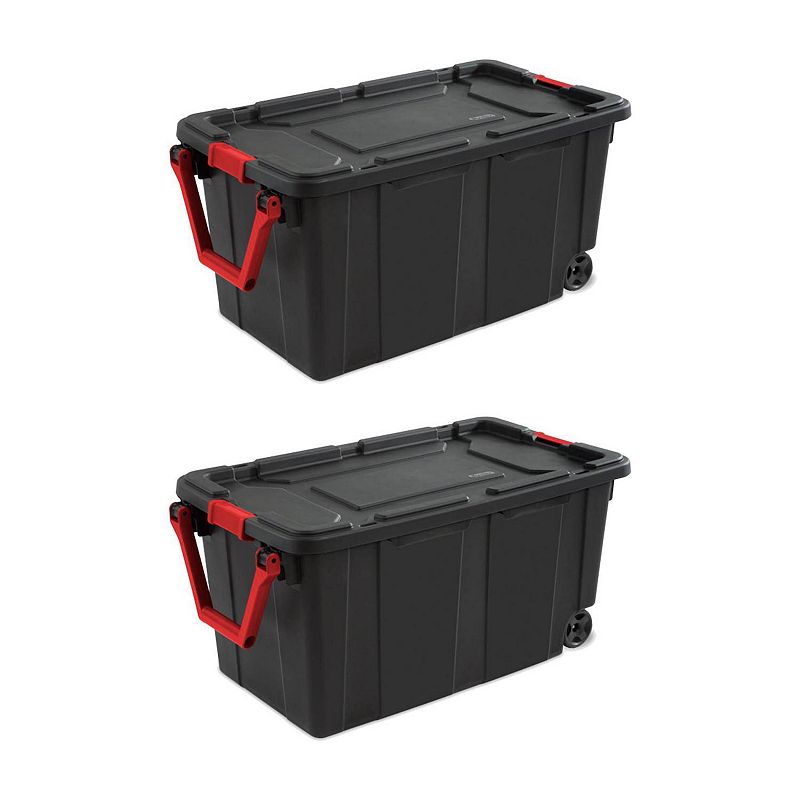 Sterilite 40 Gal Wheeled Industrial Tote Stackable Bin With Latch Lid， 2 Pack