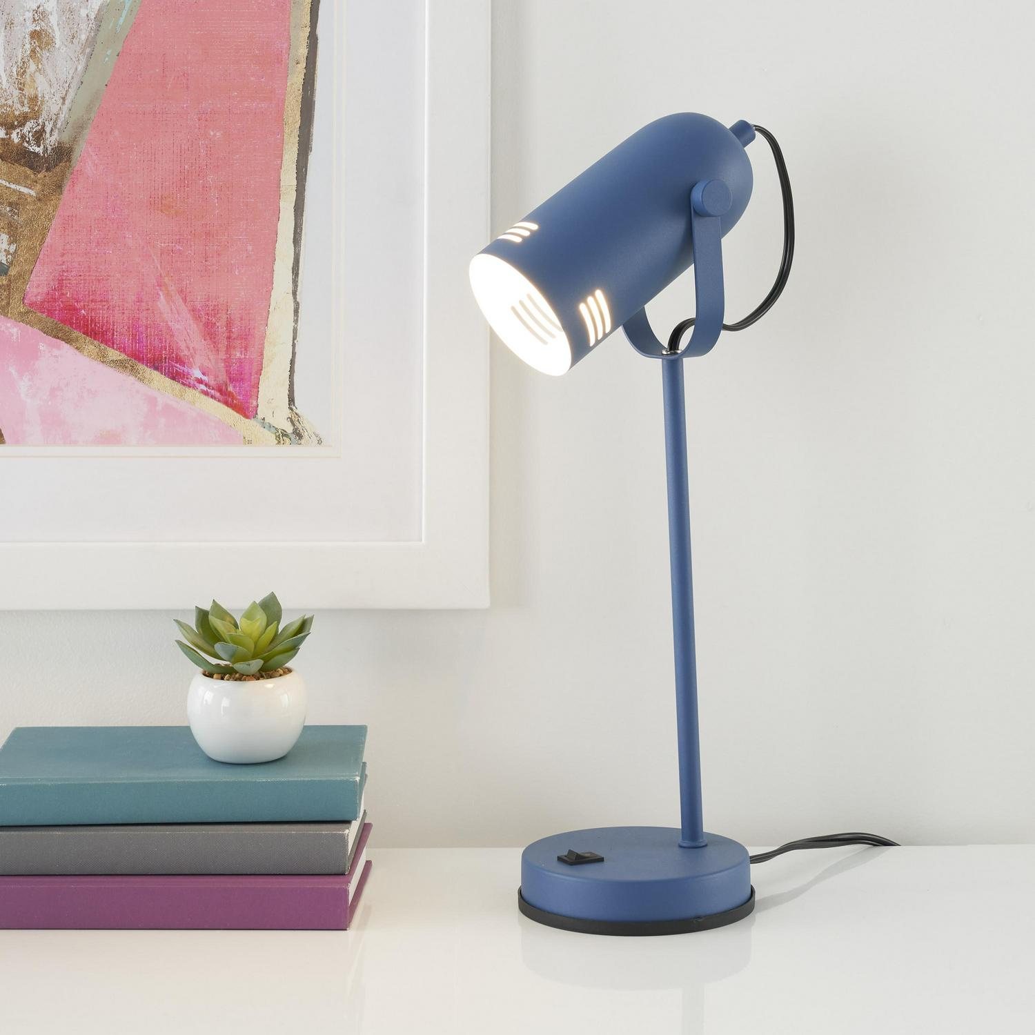 Nourison 18 Metal LED Desk Lamp， Modern， Traditional， Task Light for Office， Dorm， Bedroom， Kids Lamp， Blue