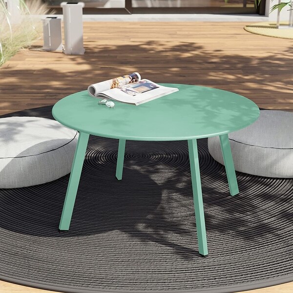 Patio Round Steel Patio Coffee Table，Weather Resistant Outdoor Large Side Table