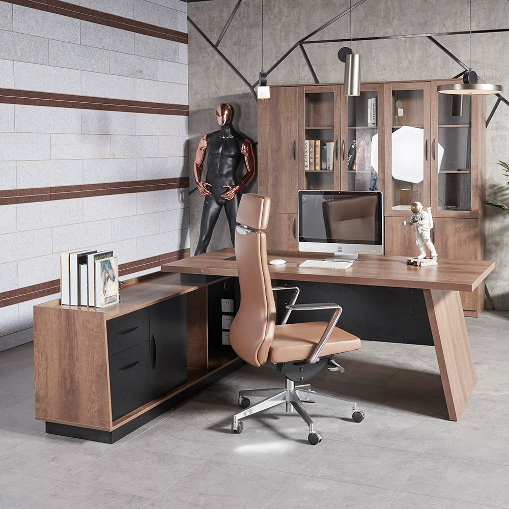 SUTTON Executive Desk with Left Return 180-200cm - Warm Oak & Black