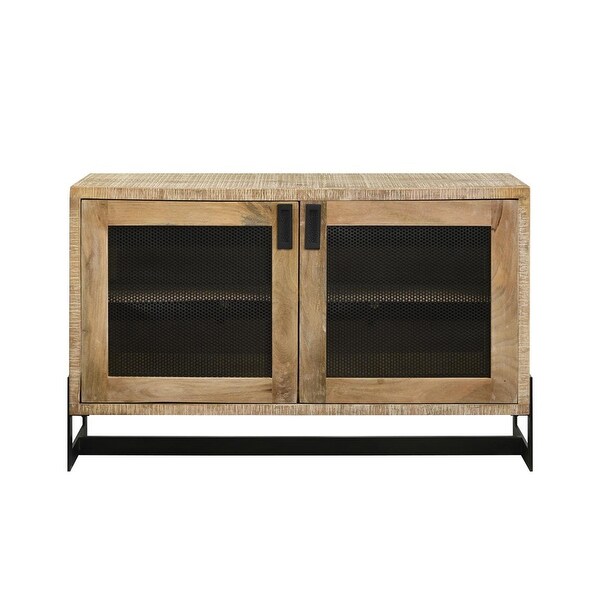 2 Doors Accent Cabinet with Metal Base in White Washed and Black