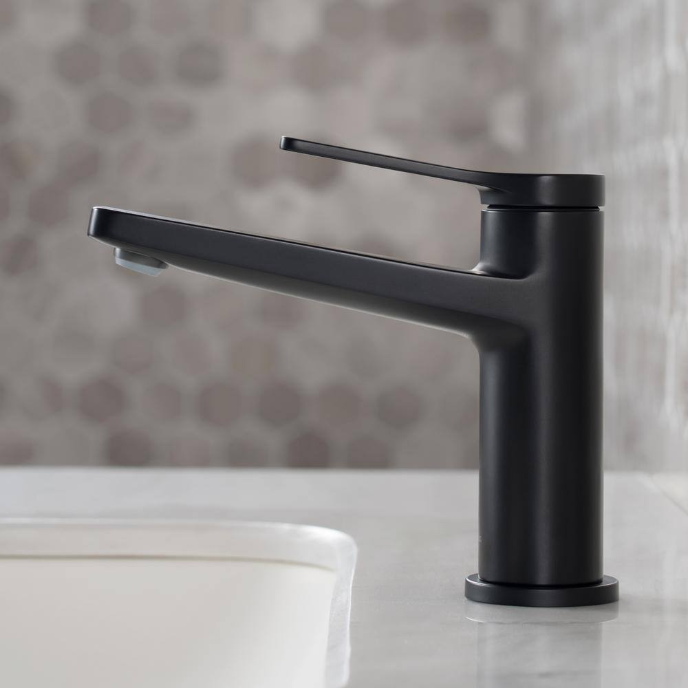 KRAUS Indy Single Hole Single-Handle Bathroom Faucet with Pop-Up Drain with Overflow in Matte Black KBF-1401MB-PU-11MB